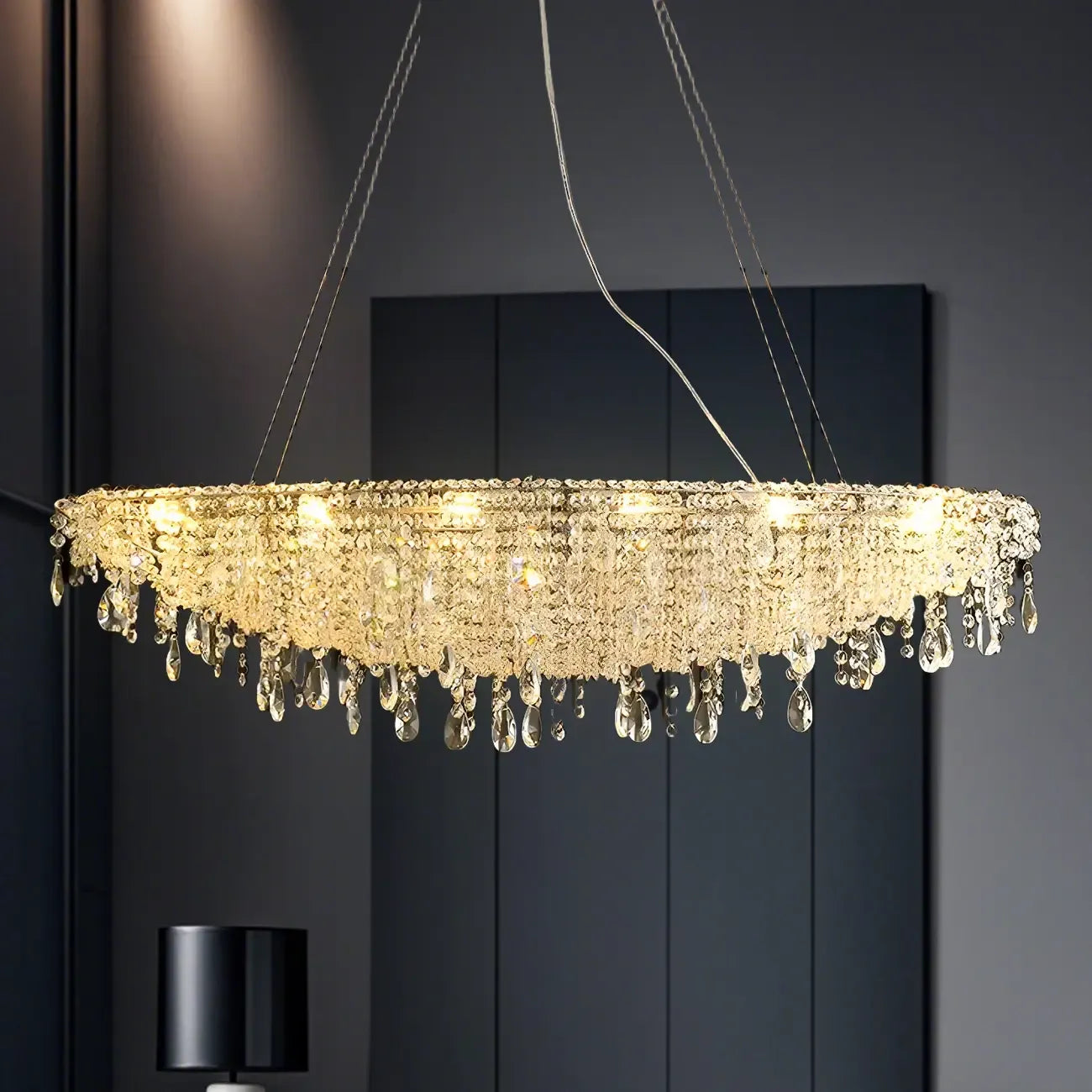Suspension îlot de cuisine luxueuse en cristal à 16 lumières