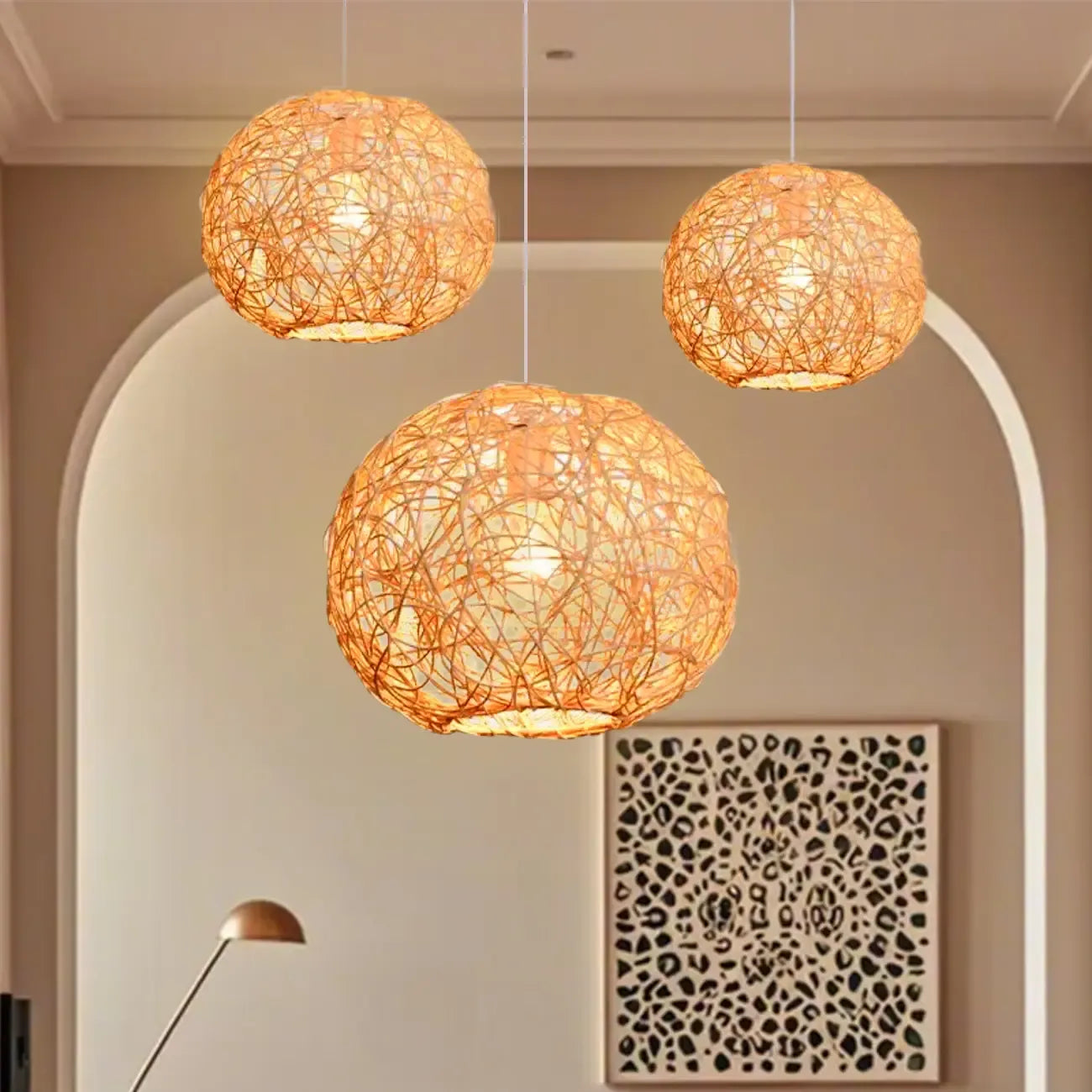 Suspension lumineuse glamour en tissu tissé pour la décoration du salon