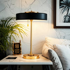 Lampe de chevet géométrique dorée avec interrupteur à tirette