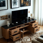 Meuble TV en bois brun avec étagère et pieds en métal