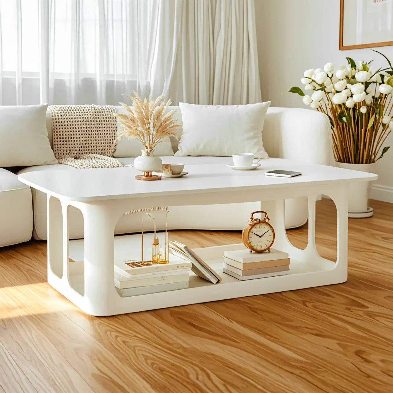 Table basse rectangulaire minimaliste en bois avec rangement