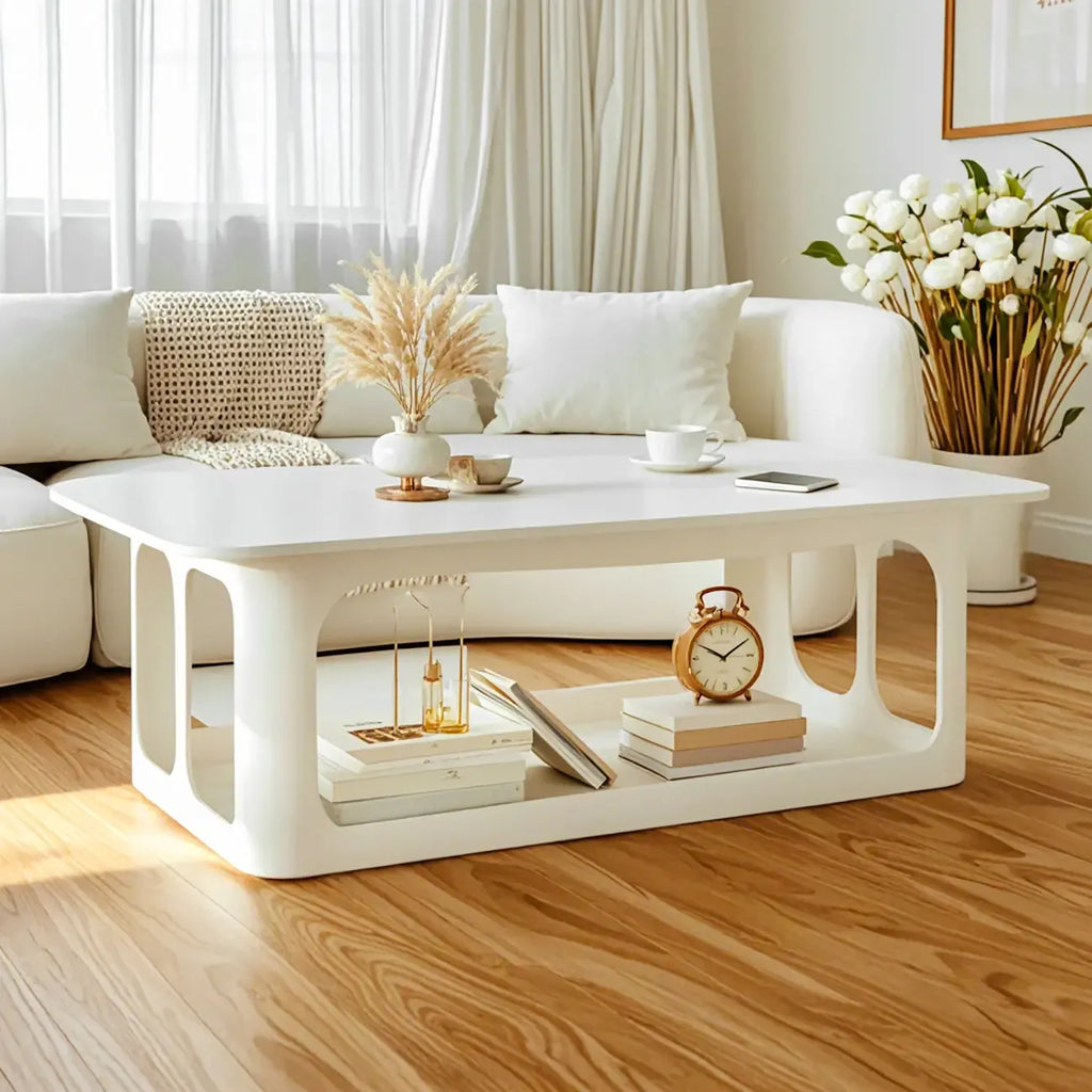 Table basse rectangulaire minimaliste en bois avec rangement