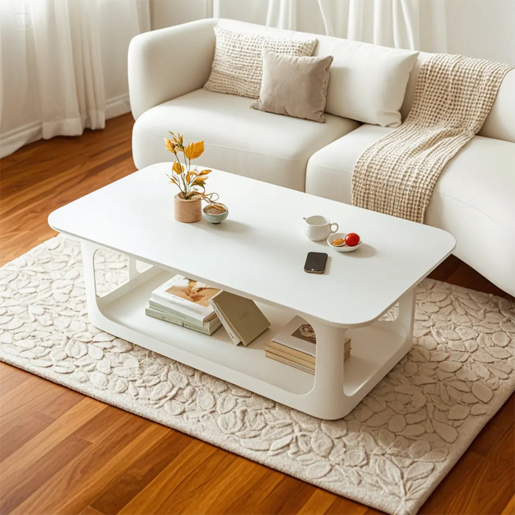 Table basse rectangulaire minimaliste en bois avec rangement