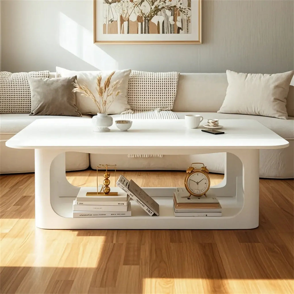 Table basse rectangulaire minimaliste en bois avec rangement