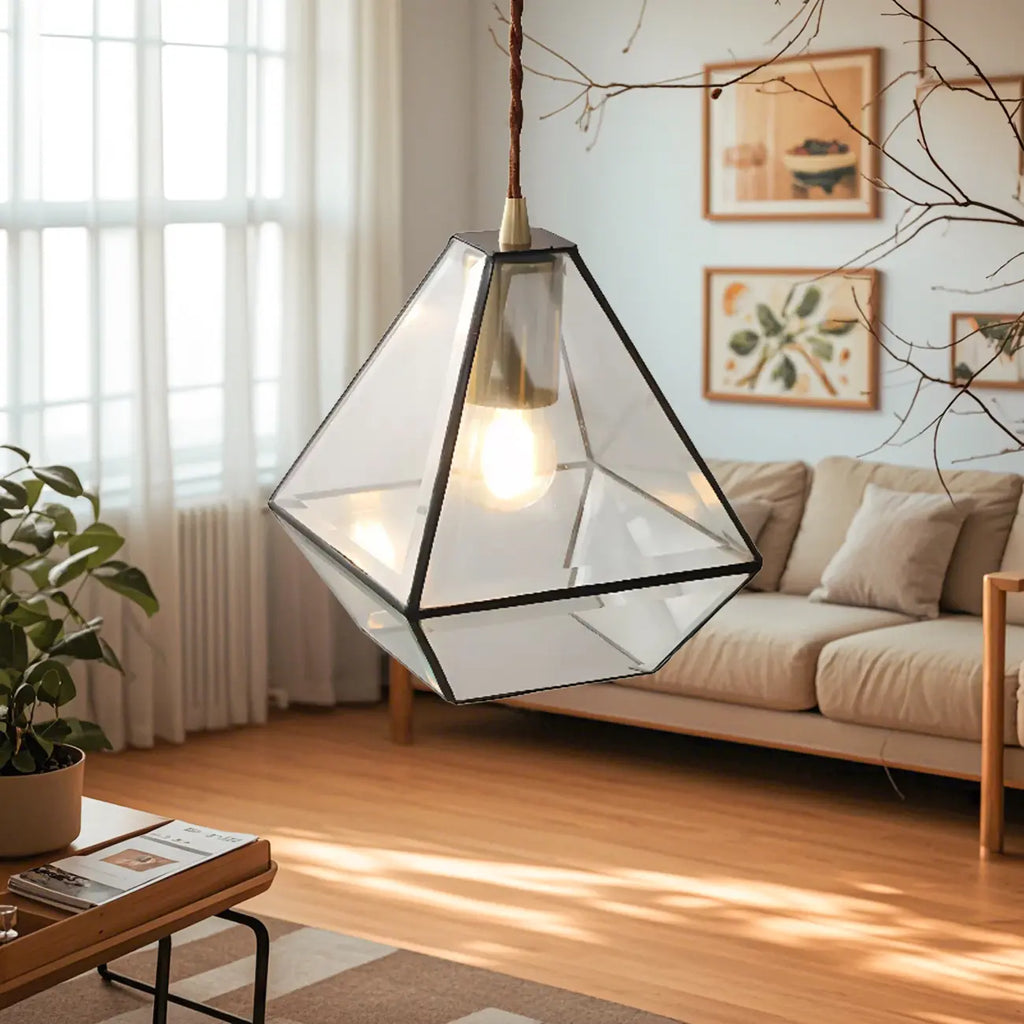 Suspension moderne en verre en forme de diamant pour salon