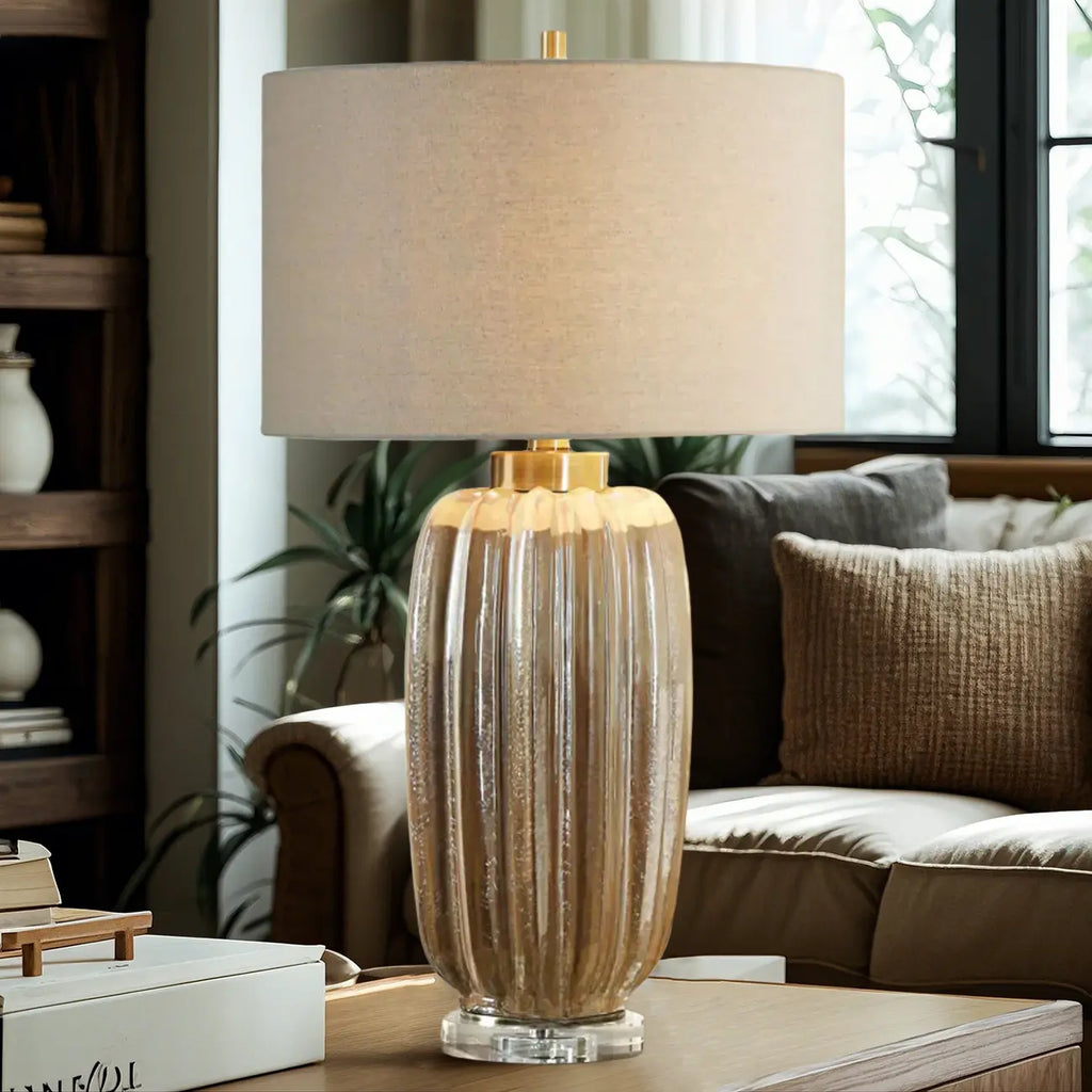 Lampe de table géométrique en céramique brune pour salon
