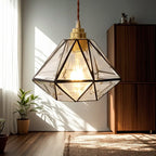 Suspension moderne en verre en forme de diamant pour salon