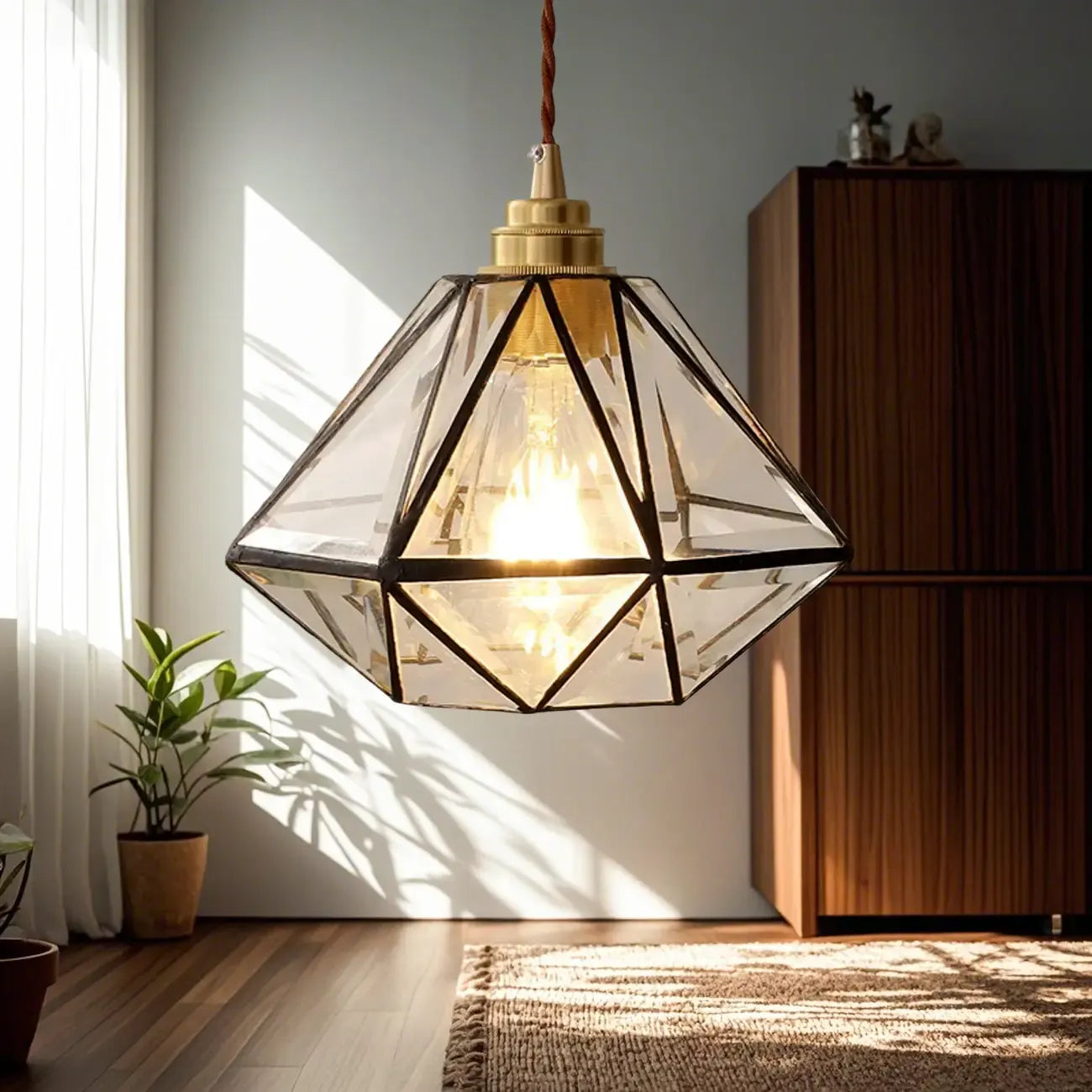 Suspension moderne en verre en forme de diamant pour salon