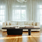 Table basse ovale moderne noire de 14 pouces avec double piétement