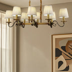 Lampadario a sospensione moderno regolabile color oro con paralume in tessuto