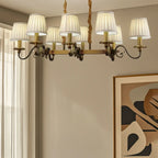 Lampadario a sospensione moderno regolabile color oro con paralume in tessuto