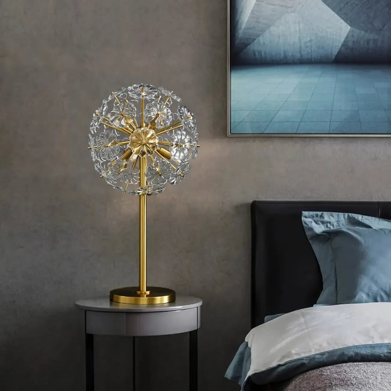 Lampe de table glamour en cristal et métal doré pour salon