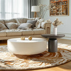 Table basse ronde moderne en pierre blanche avec rangement