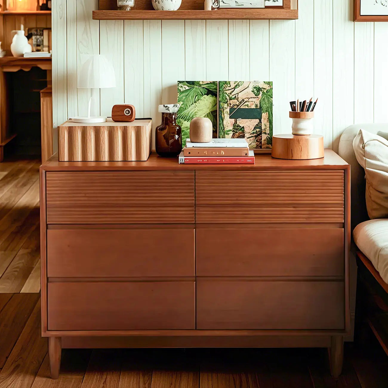 Commode double en bois brun rustique moyen, format horizontal