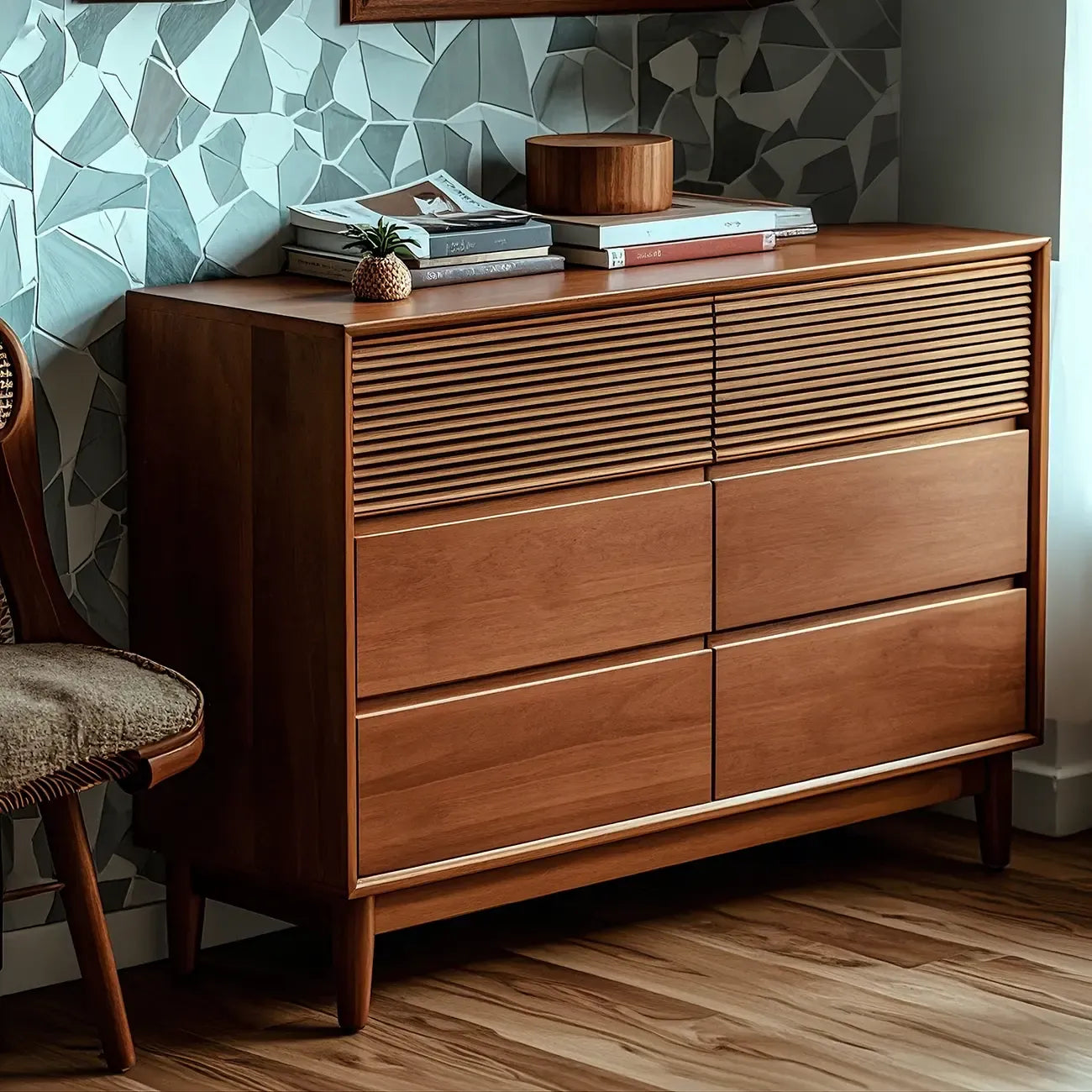 Commode double en bois brun rustique moyen, format horizontal