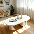 Table basse ovale blanche minimaliste avec rangement pour usage intérieur
