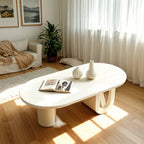 Table basse ovale blanche minimaliste avec rangement pour usage intérieur