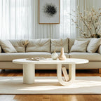 Table basse ovale blanche minimaliste avec rangement pour usage intérieur