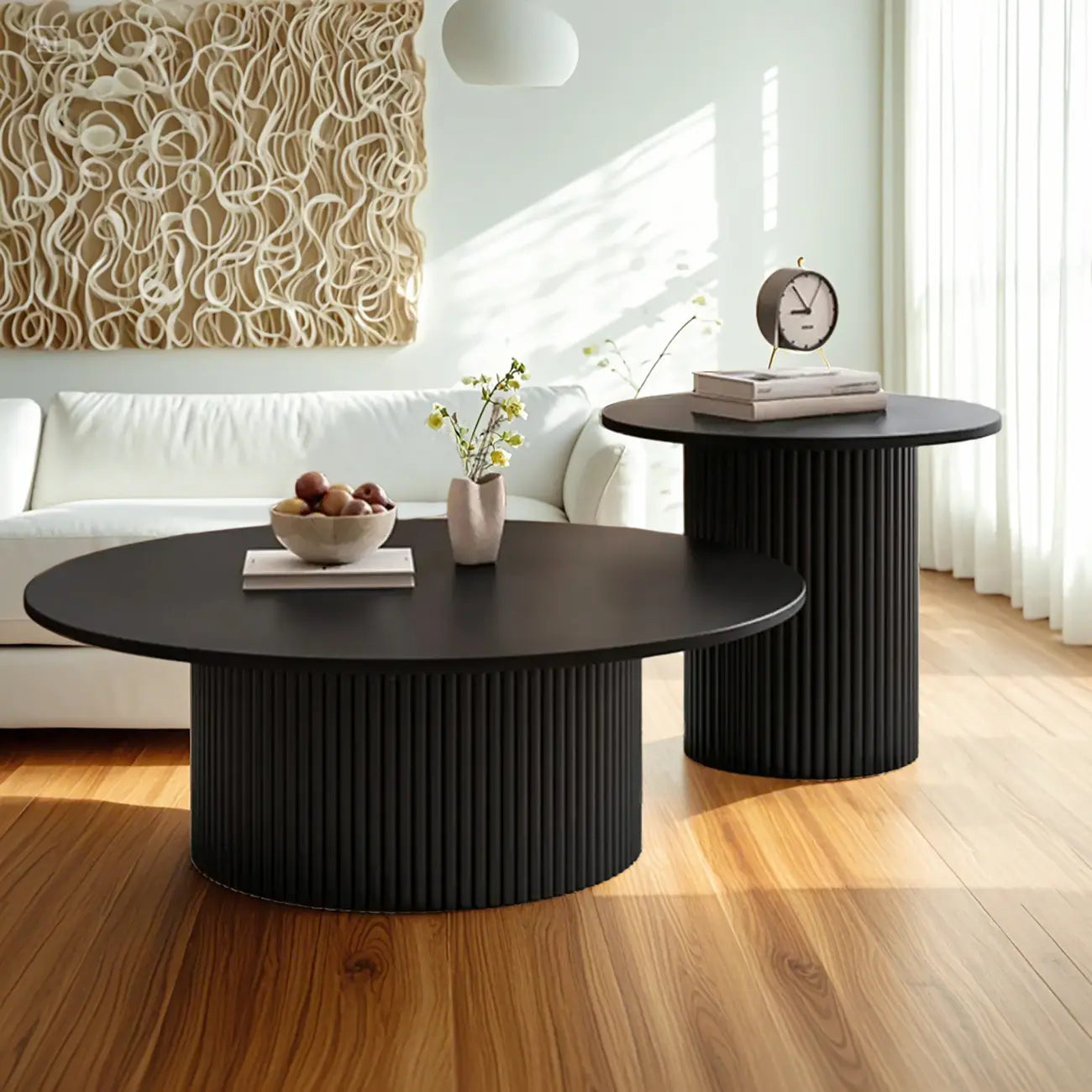 Ensemble de table basse ronde moderne en bois noir pour usage intérieur