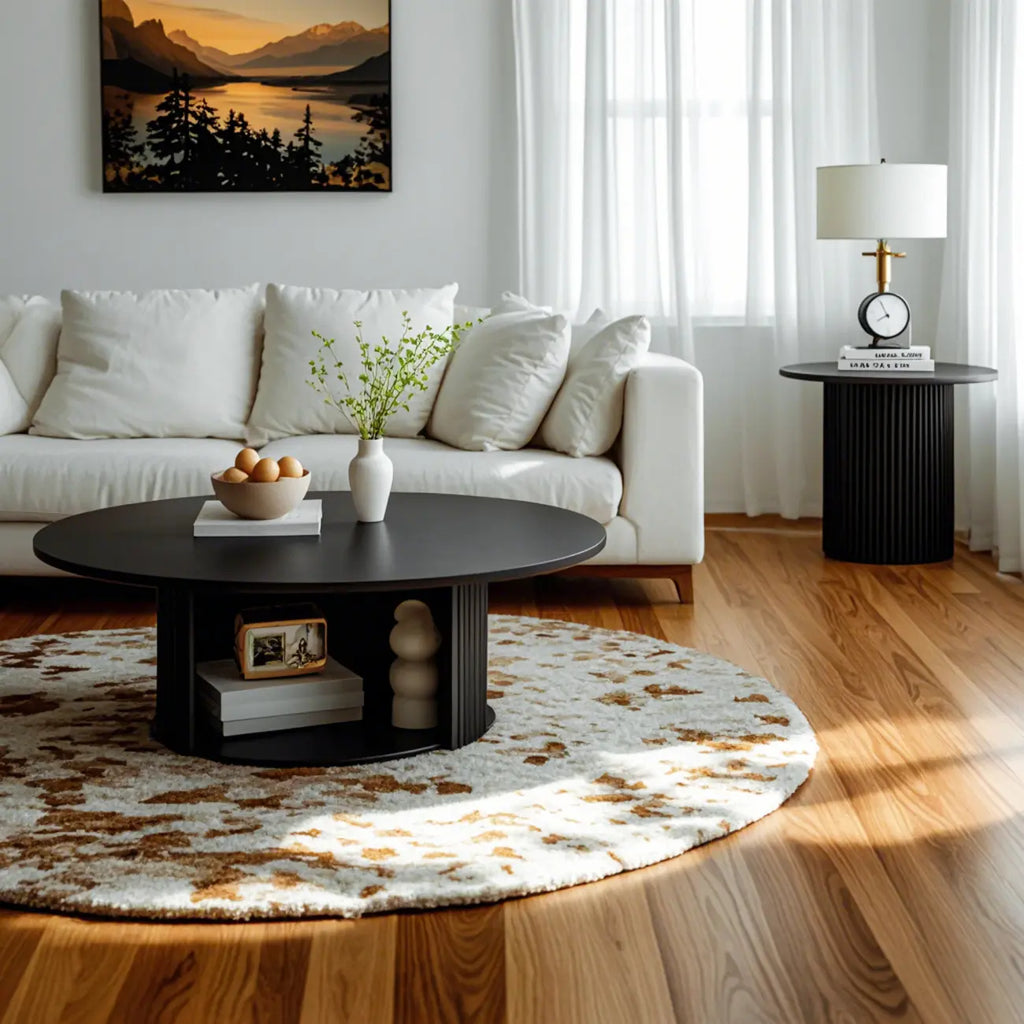 Ensemble de table basse ronde moderne en bois noir pour usage intérieur