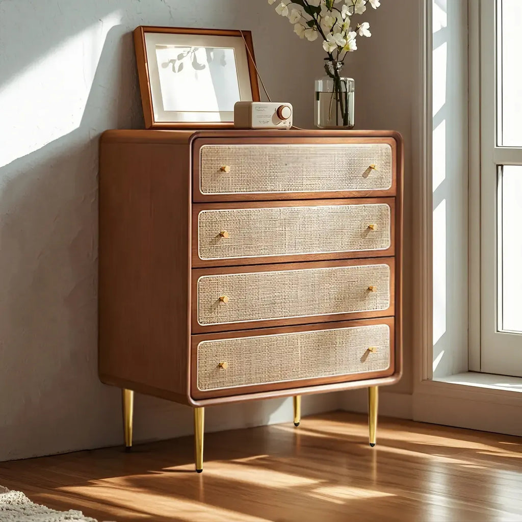 Commode élégante en bois naturel à 4 tiroirs pour la maison