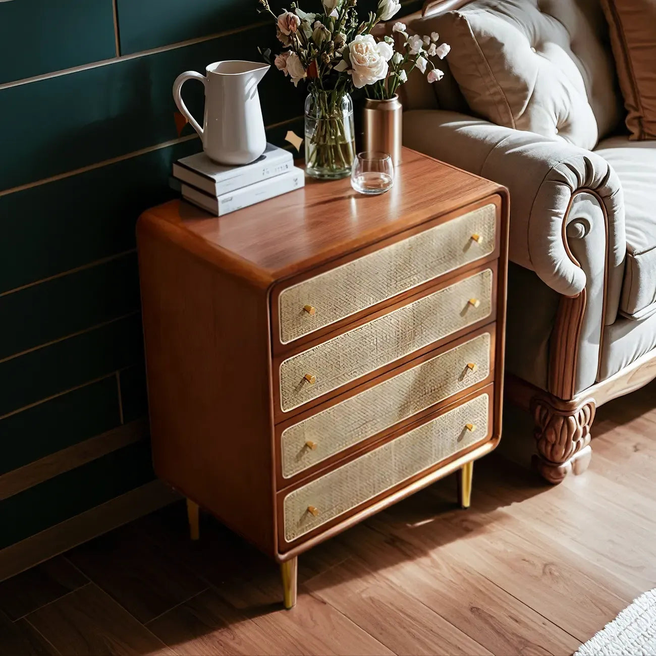 Commode élégante en bois naturel à 4 tiroirs pour la maison
