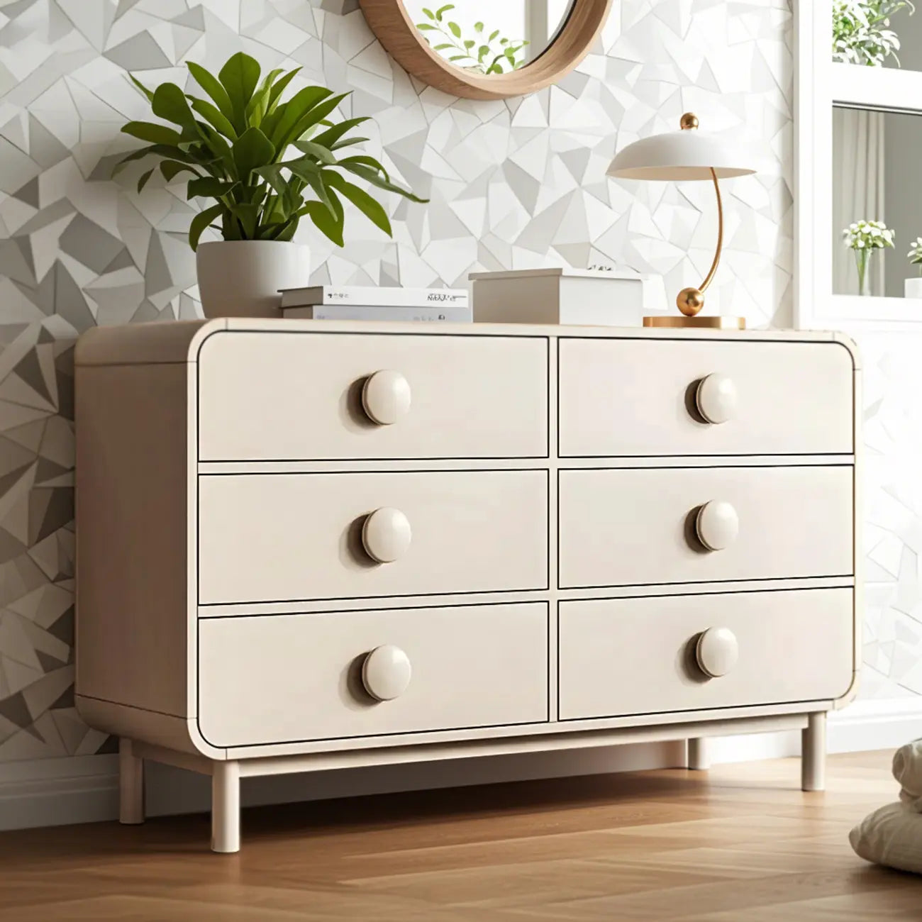 Commode et chiffonniers minimalistes en bois blanc à 6 tiroirs