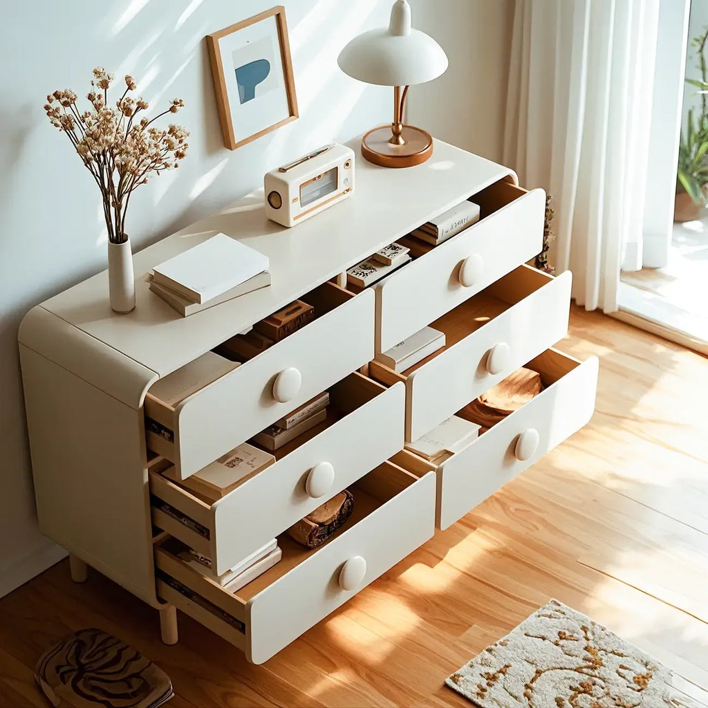 Commode et chiffonniers minimalistes en bois blanc à 6 tiroirs