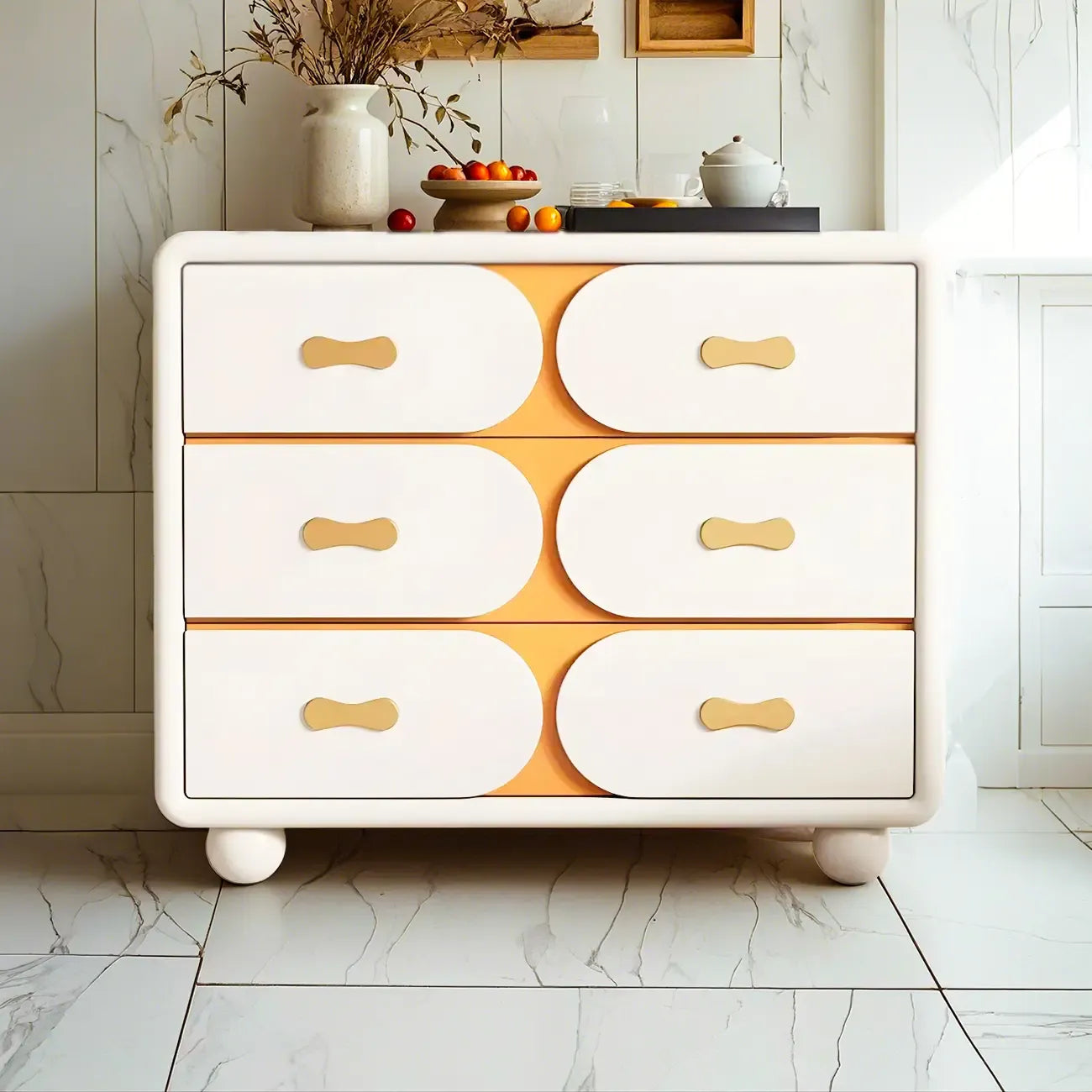Commodes classiques en bois blanc cassé avec rangement et tiroirs