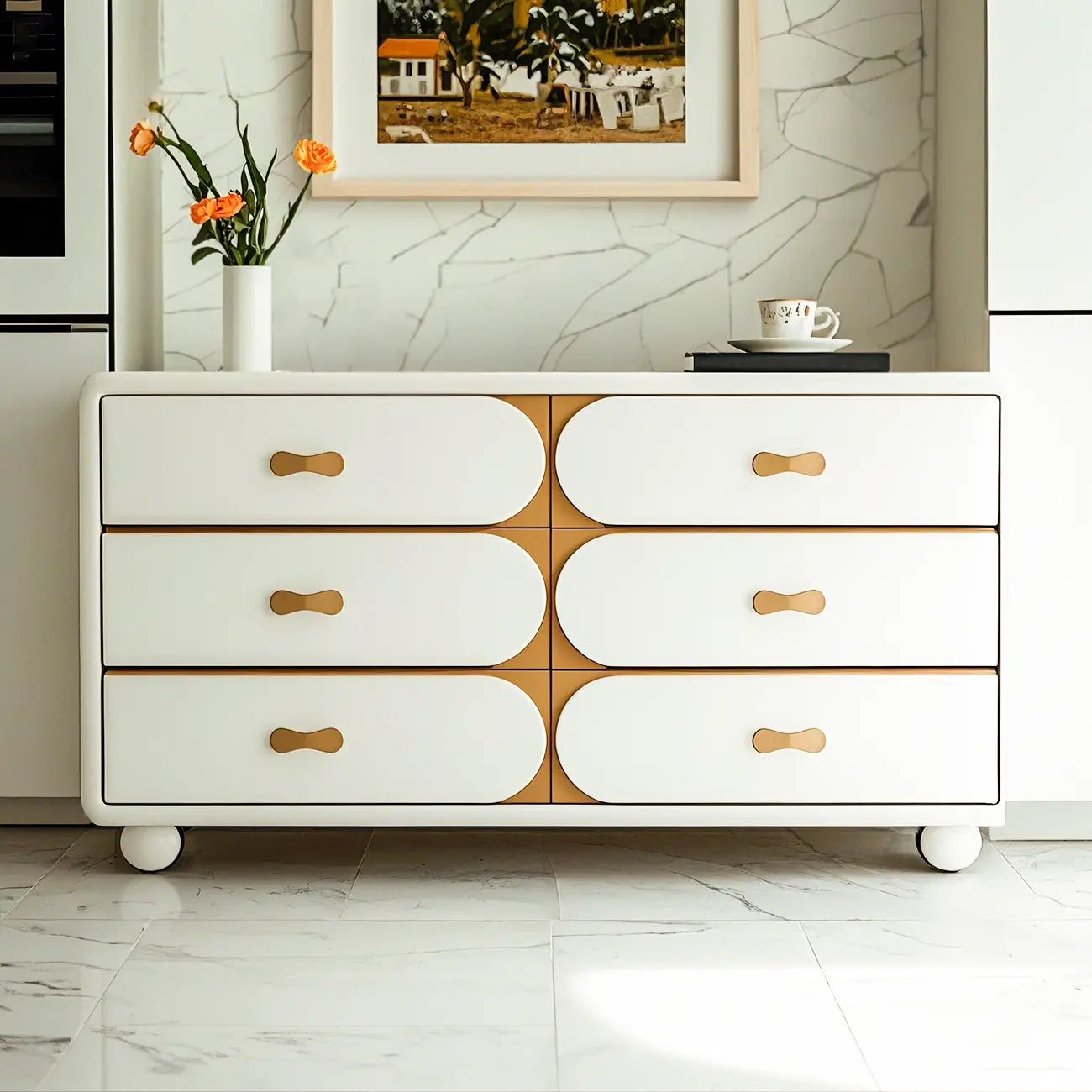 Commodes classiques en bois blanc cassé avec rangement et tiroirs