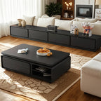 Table basse rectangulaire moderne en bois noir avec tiroirs