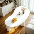 Petite table basse blanche moderne de forme irrégulière, facile à assembler