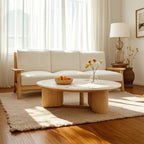 Table basse ronde moderne en bois blanc pour salon