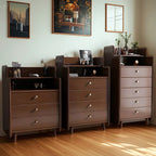Commode basse et robuste en bois d'hévéa couleur noyer