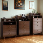 Commode basse et robuste en bois d'hévéa couleur noyer