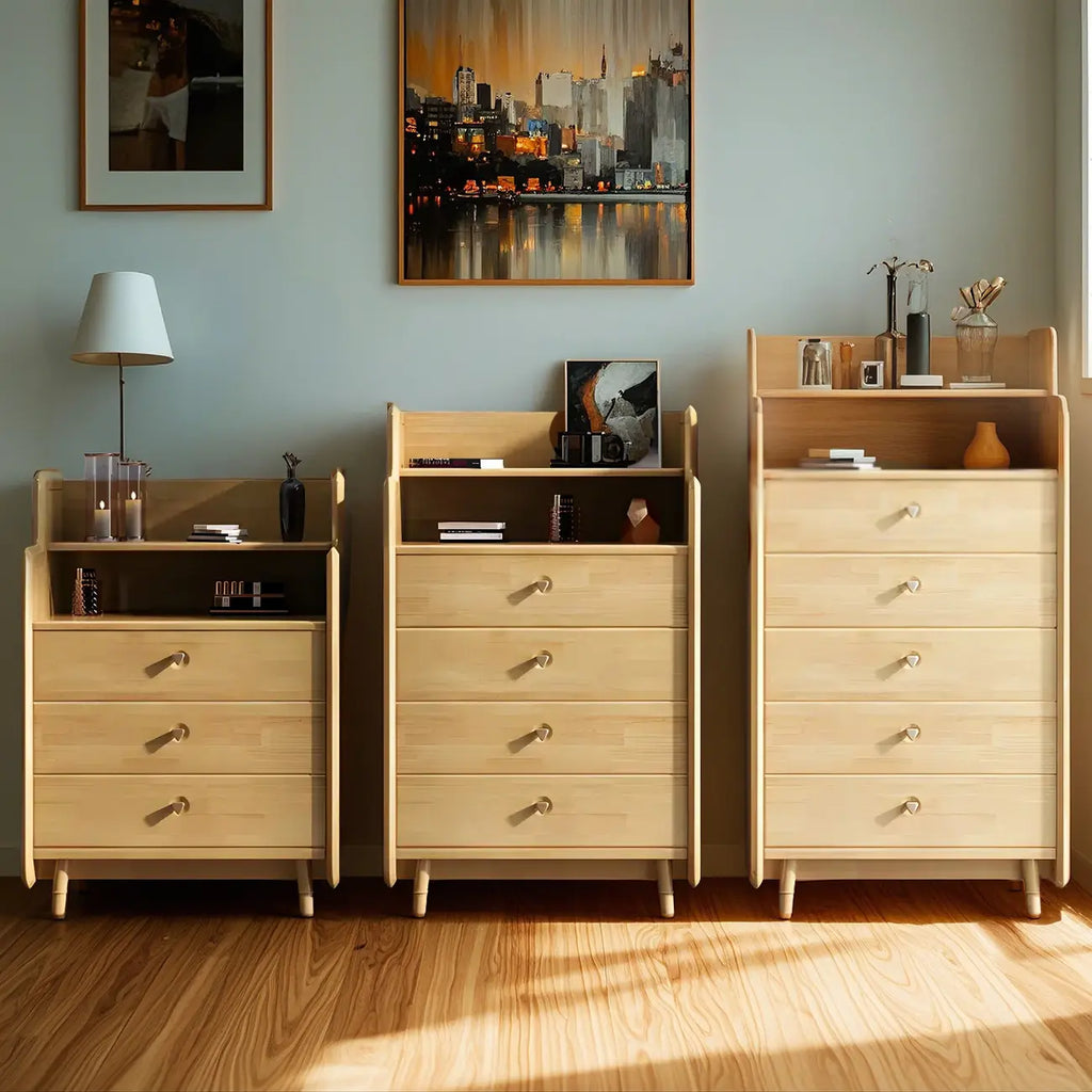 Commode basse et robuste en bois d'hévéa couleur noyer