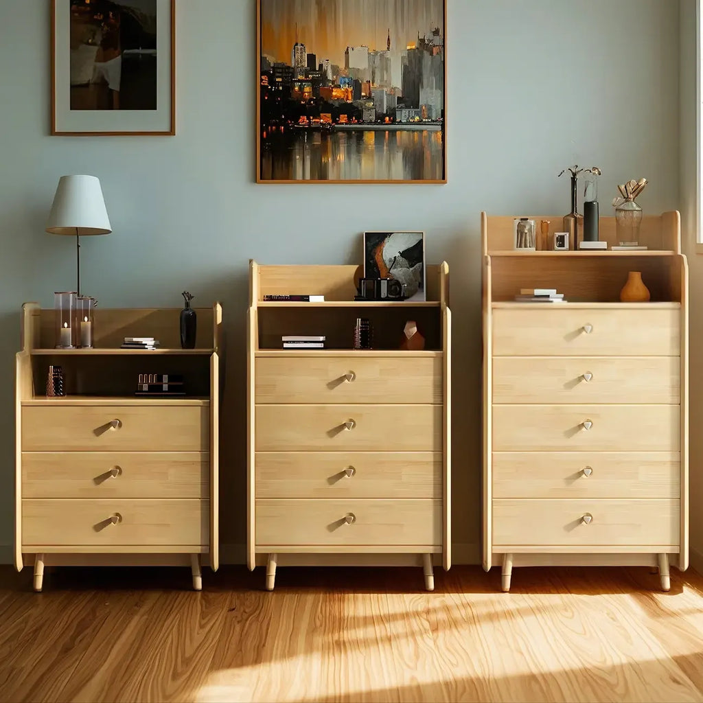 Commode basse et robuste en bois d'hévéa couleur noyer
