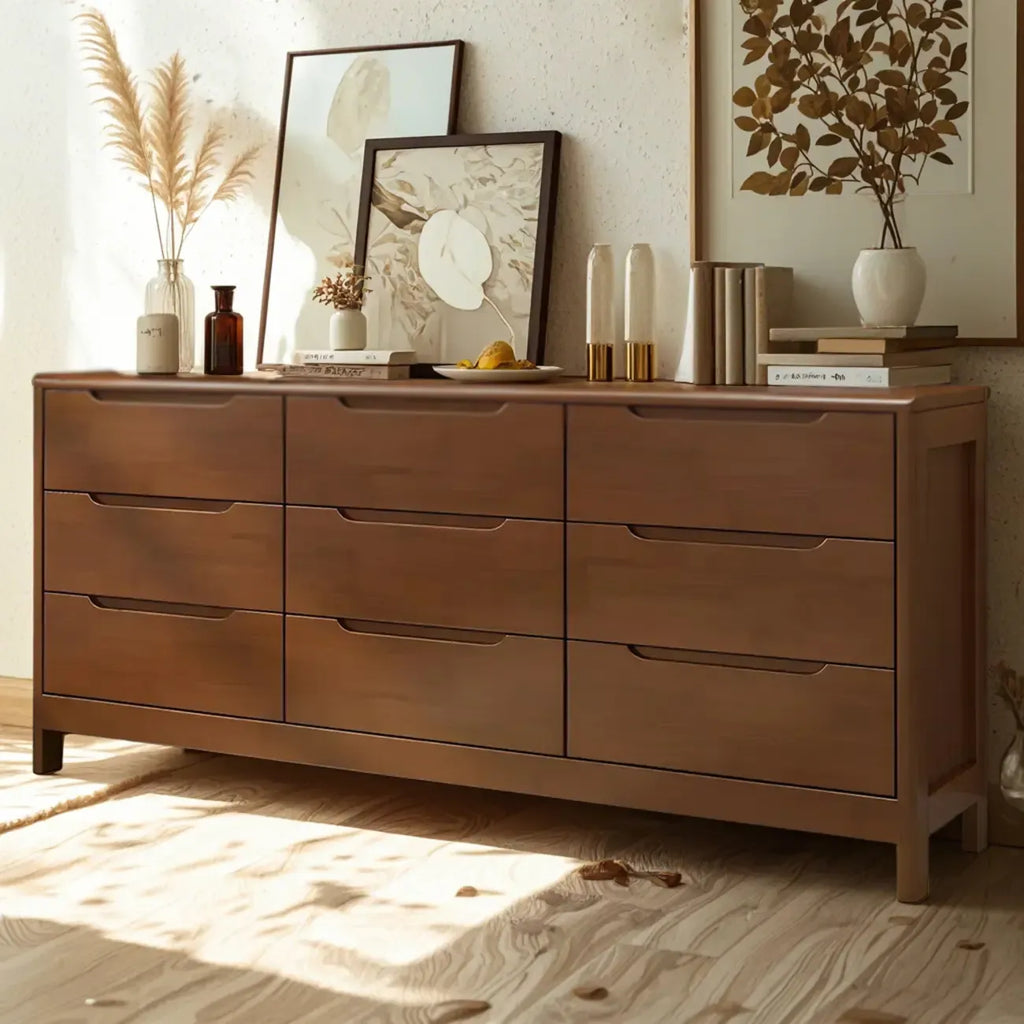 Commodes horizontales en bois d'hévéa naturel à 6 tiroirs