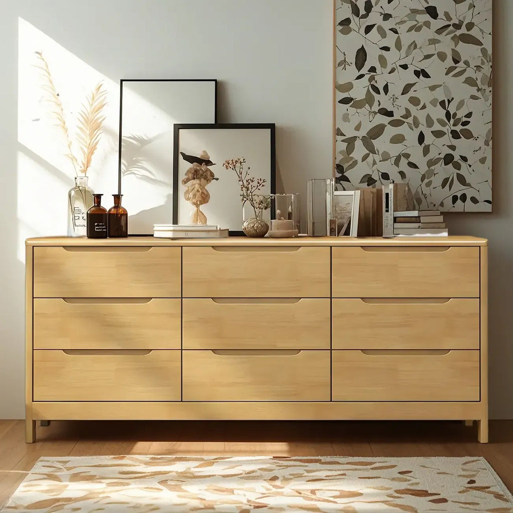 Commodes horizontales en bois d'hévéa naturel à 6 tiroirs