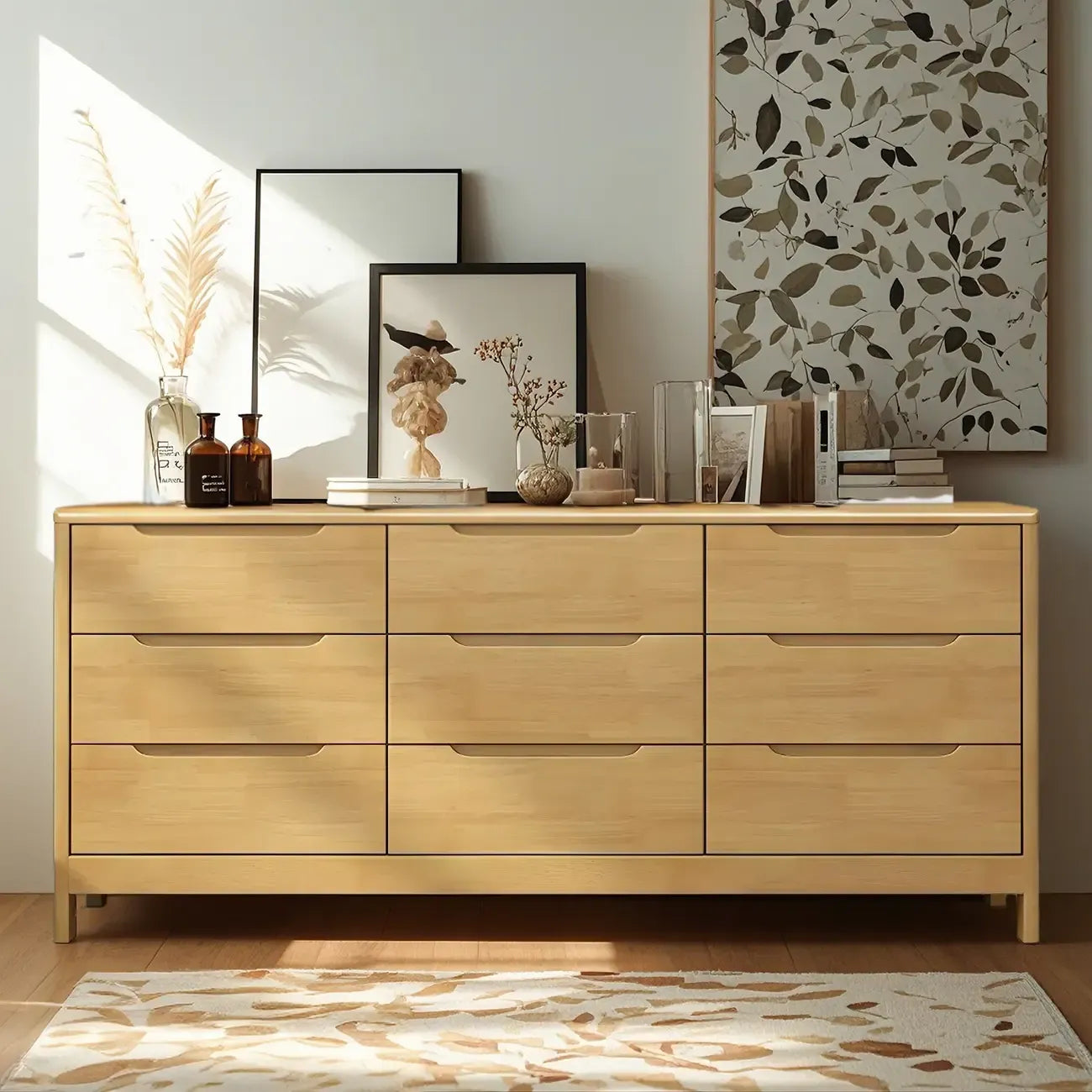 Commodes horizontales en bois d'hévéa naturel à 6 tiroirs