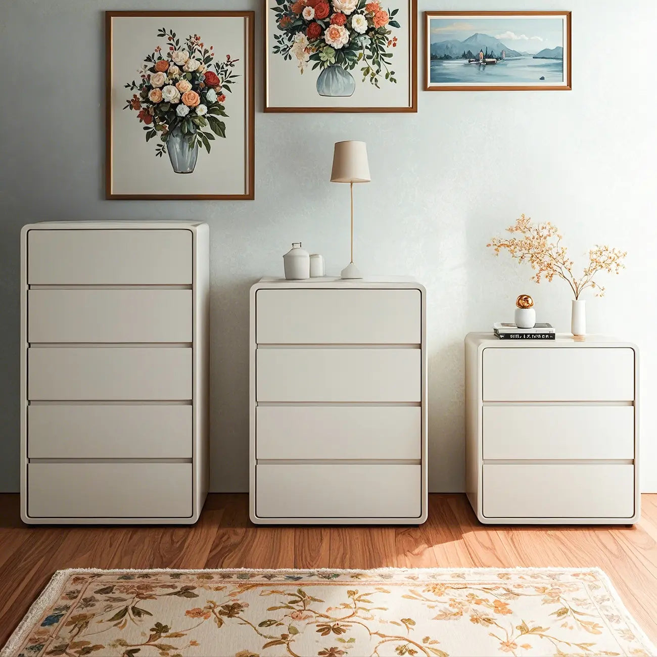 Commodes classiques en bois beige avec tiroirs à fermeture amortie
