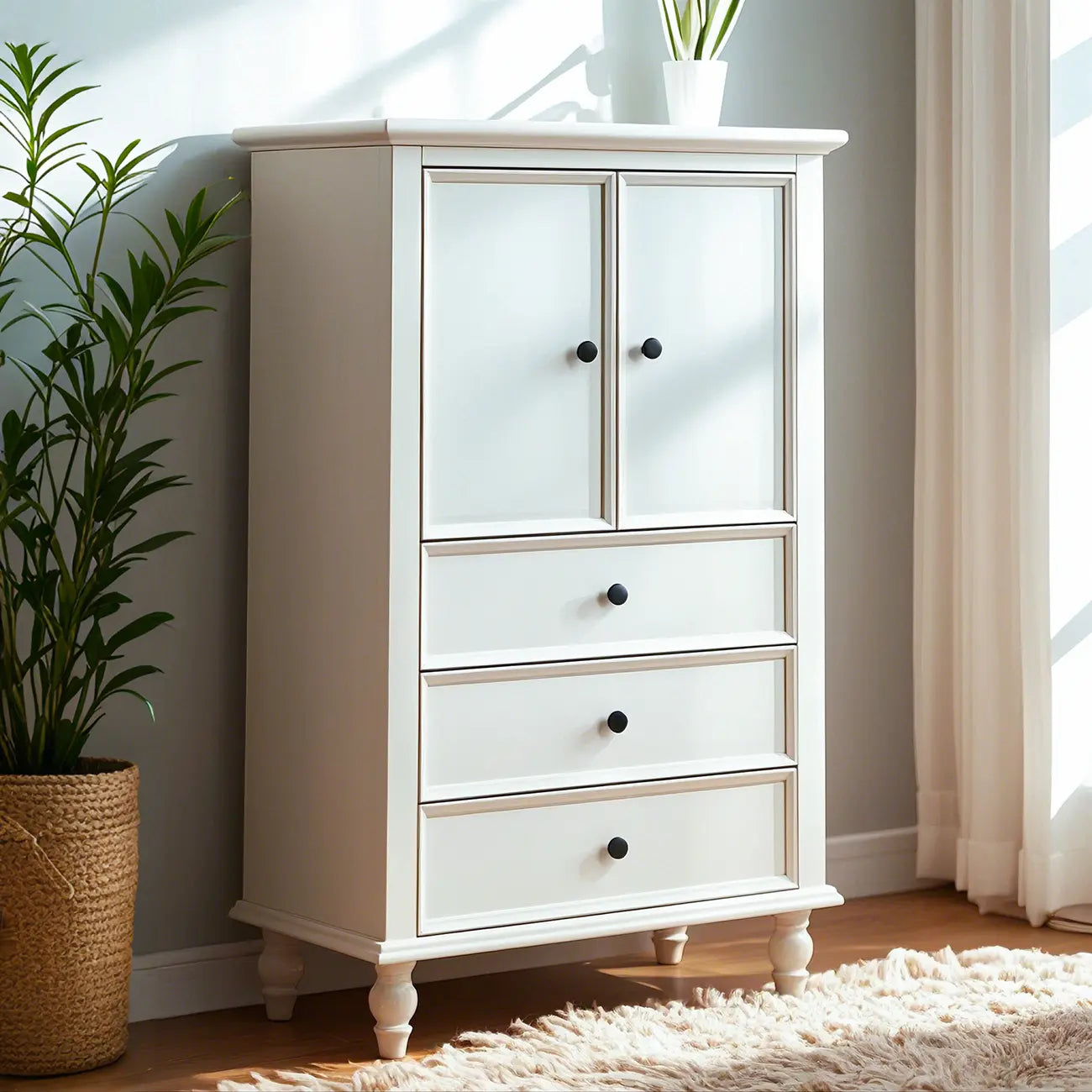 Commode verticale glamour en bois blanc avec armoire