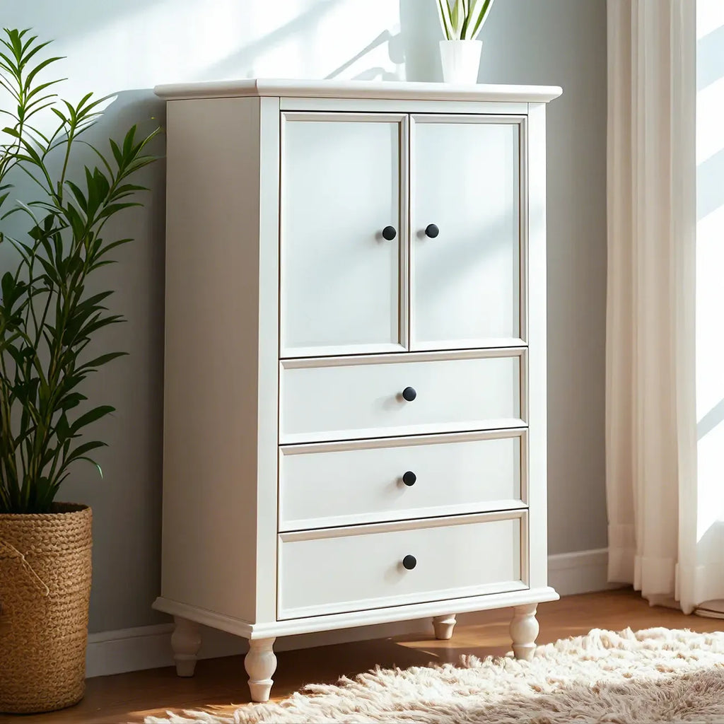 Commode verticale glamour en bois blanc avec armoire