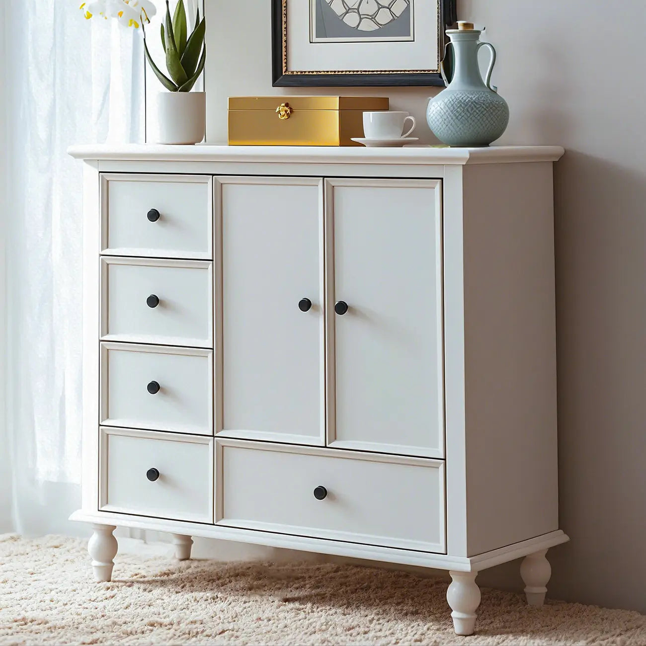 Commode verticale glamour en bois blanc avec armoire