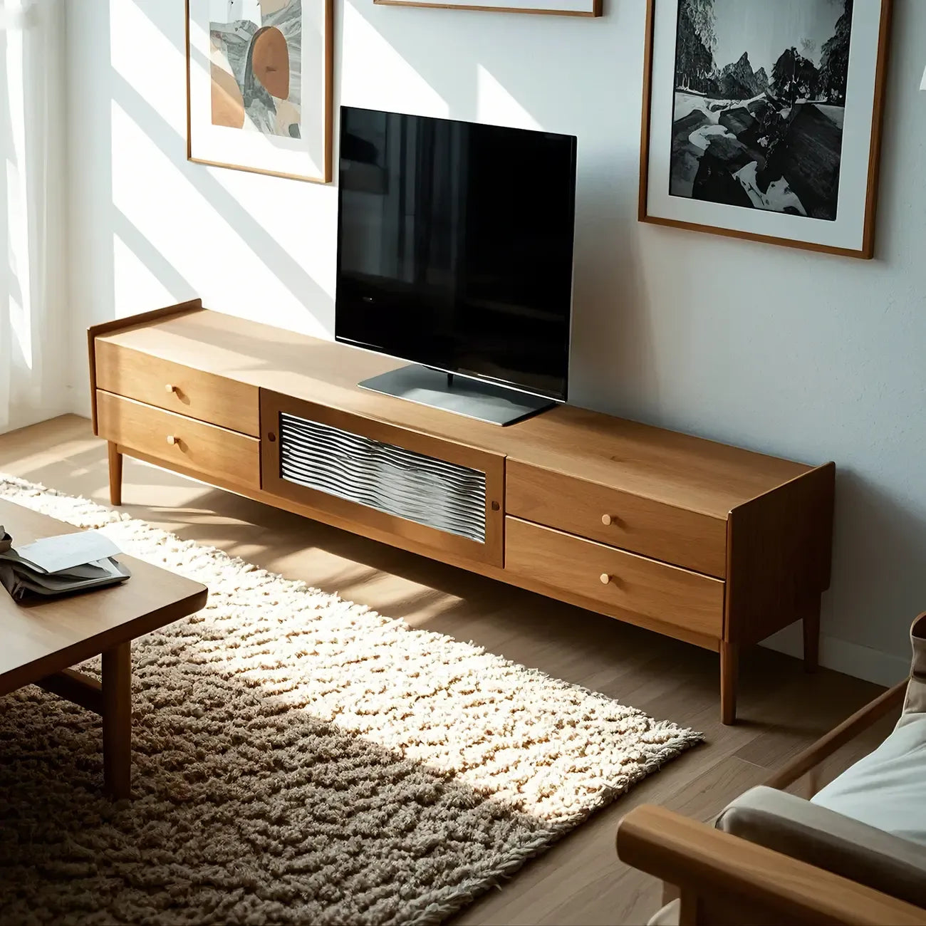 87 Porta TV in Legno di Noce per Soggiorno con Ripiani Regolabili