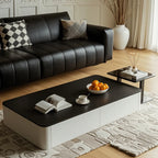 Table basse carrée noire moderne avec tiroirs pour salon