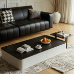 Table basse carrée noire moderne avec tiroirs pour salon
