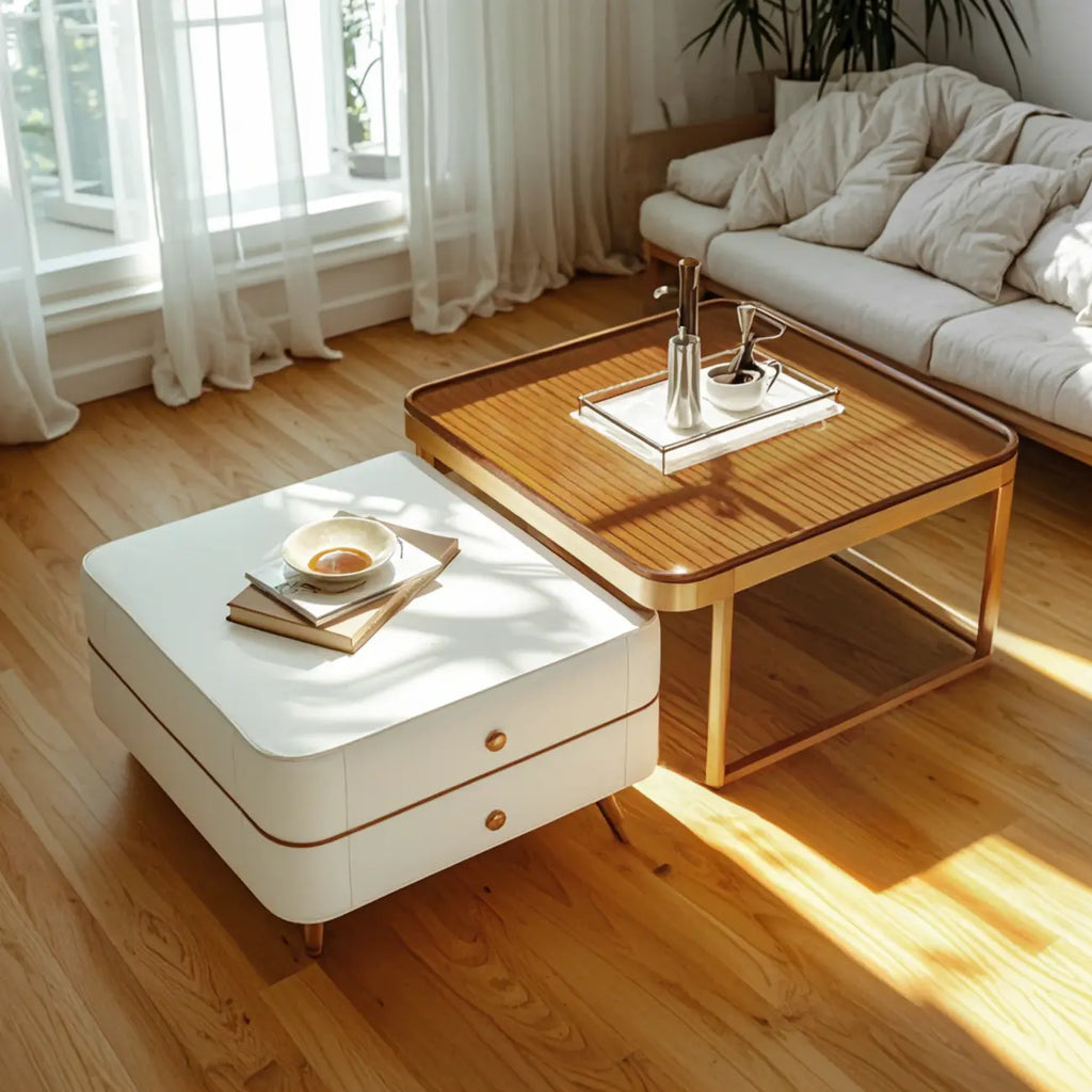Ensemble de 2 tables basses gigognes blanches modernes avec rangement