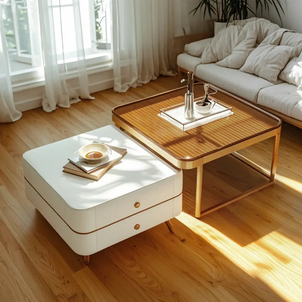 Ensemble de 2 tables basses gigognes blanches modernes avec rangement