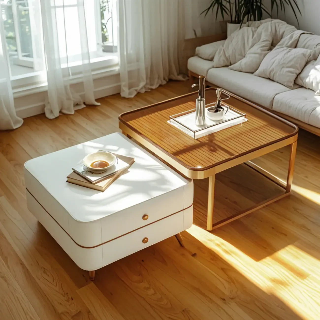 Ensemble de 2 tables basses gigognes blanches modernes avec rangement